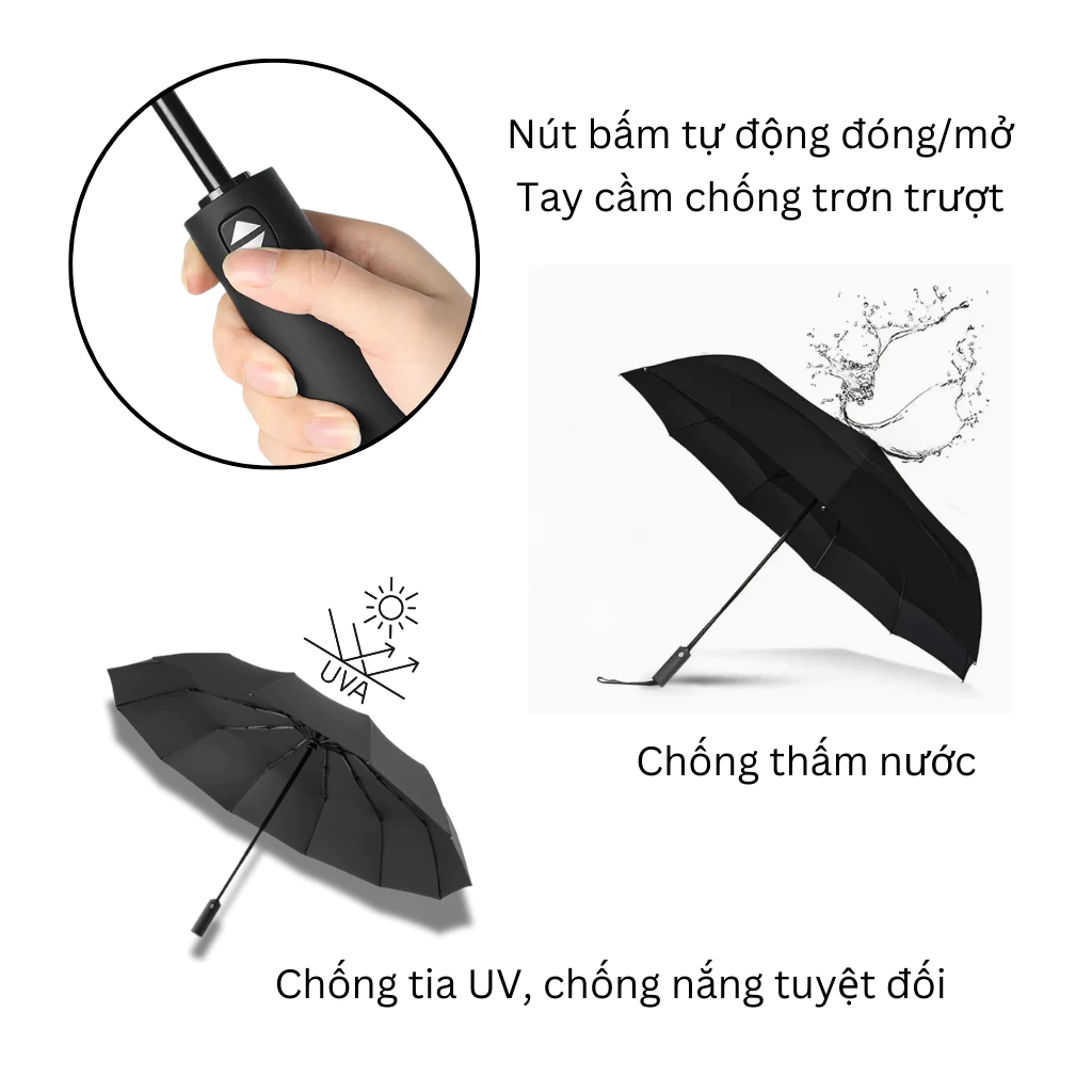 Ô dù che mưa che nắng chống UV Basic Nason Umbrella 8 nan đóng mở tự động gấp nhỏ gọn cầm tay