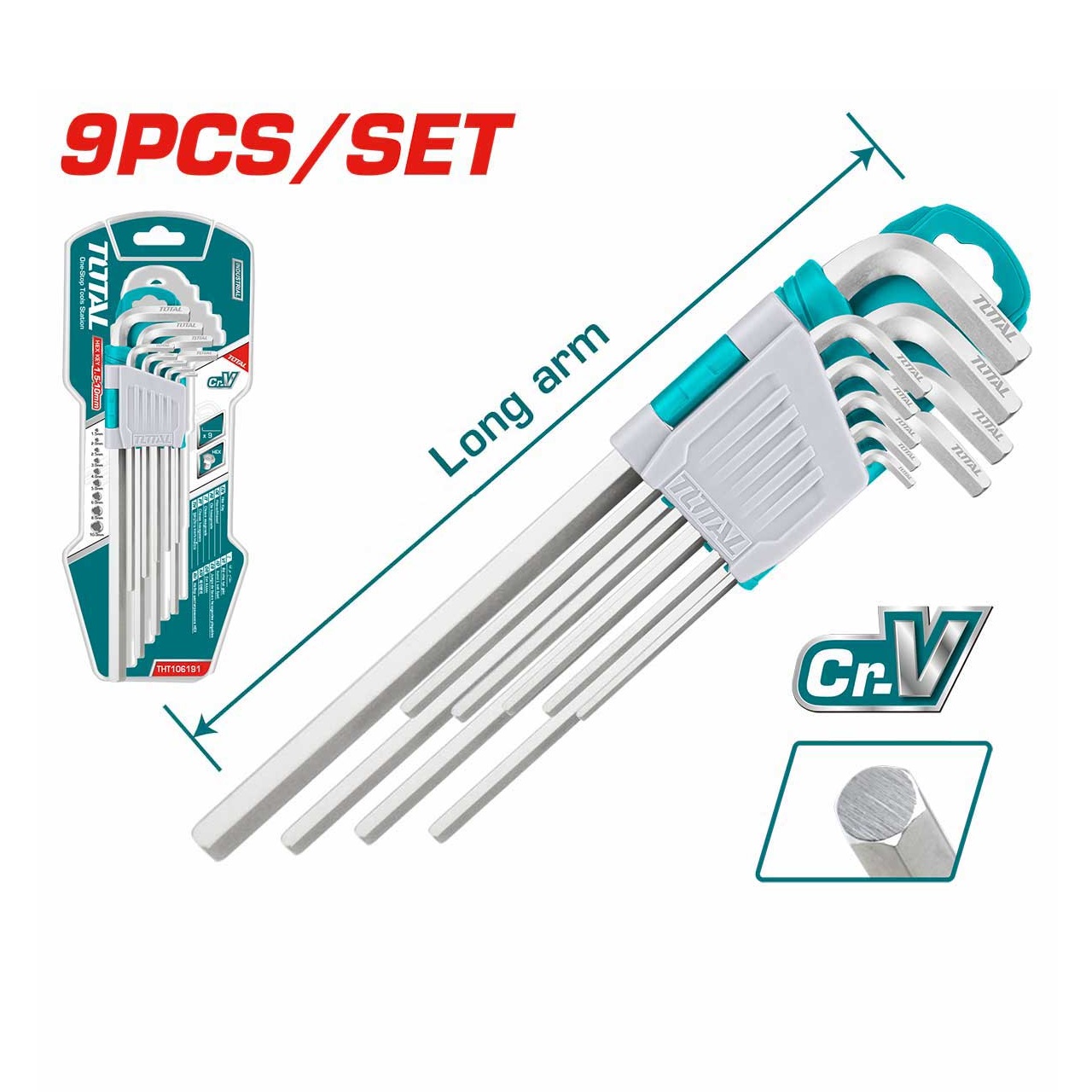 Bộ 9 chìa lục giác 1.5mm - 10mm đa năng TOTAL THT106191 - Nhỏ gọn, chất liệu thép chuyên dụng CR-V, dễ dàng bỏ túi mang theo