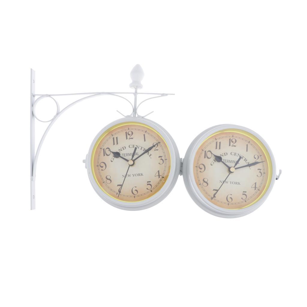 2pcs DOUBLE SIDED DUAL CLOCK STATION GARDEN OUTDOOR WALL MOUNTED
