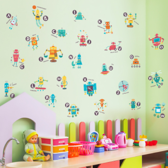 Decal trang trí tường - Bảng chữ cái Robot