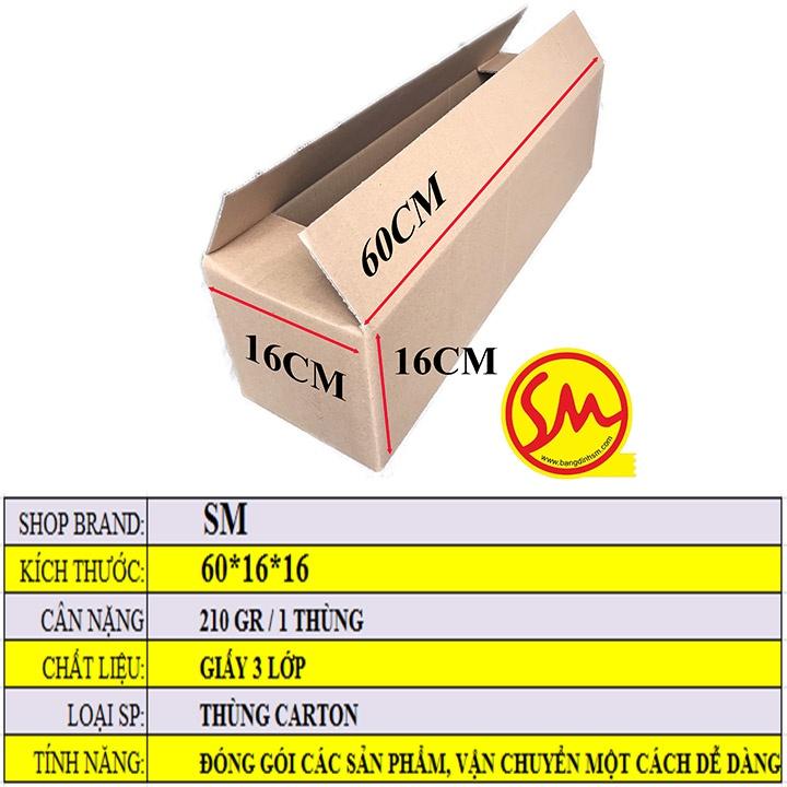 THÙNG CARTON, HỘP CARTON GIÁ RẺ sóng B  3 lớp size 60x16x16 chuyên dùng ĐÓNG GÓI CÁC SẢN PHẨM, VẬN CHUYỂN DỄ DÀNG