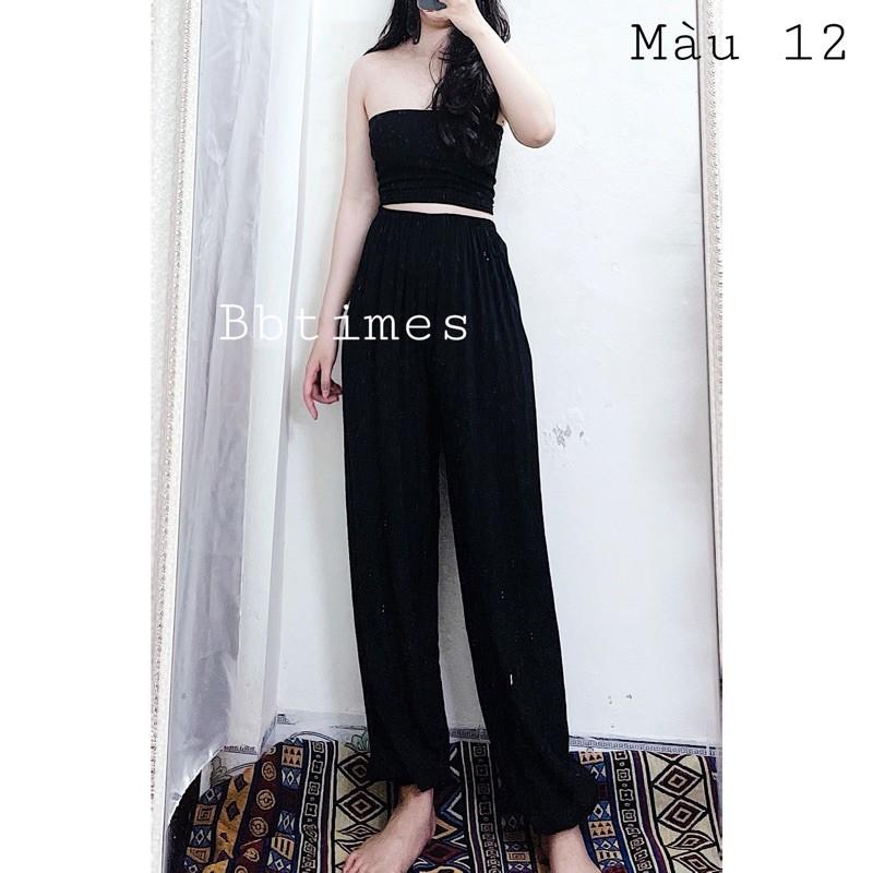Quần lanh dài đen trơn bo gấu ALIBABA (form rộng dài 95cm)