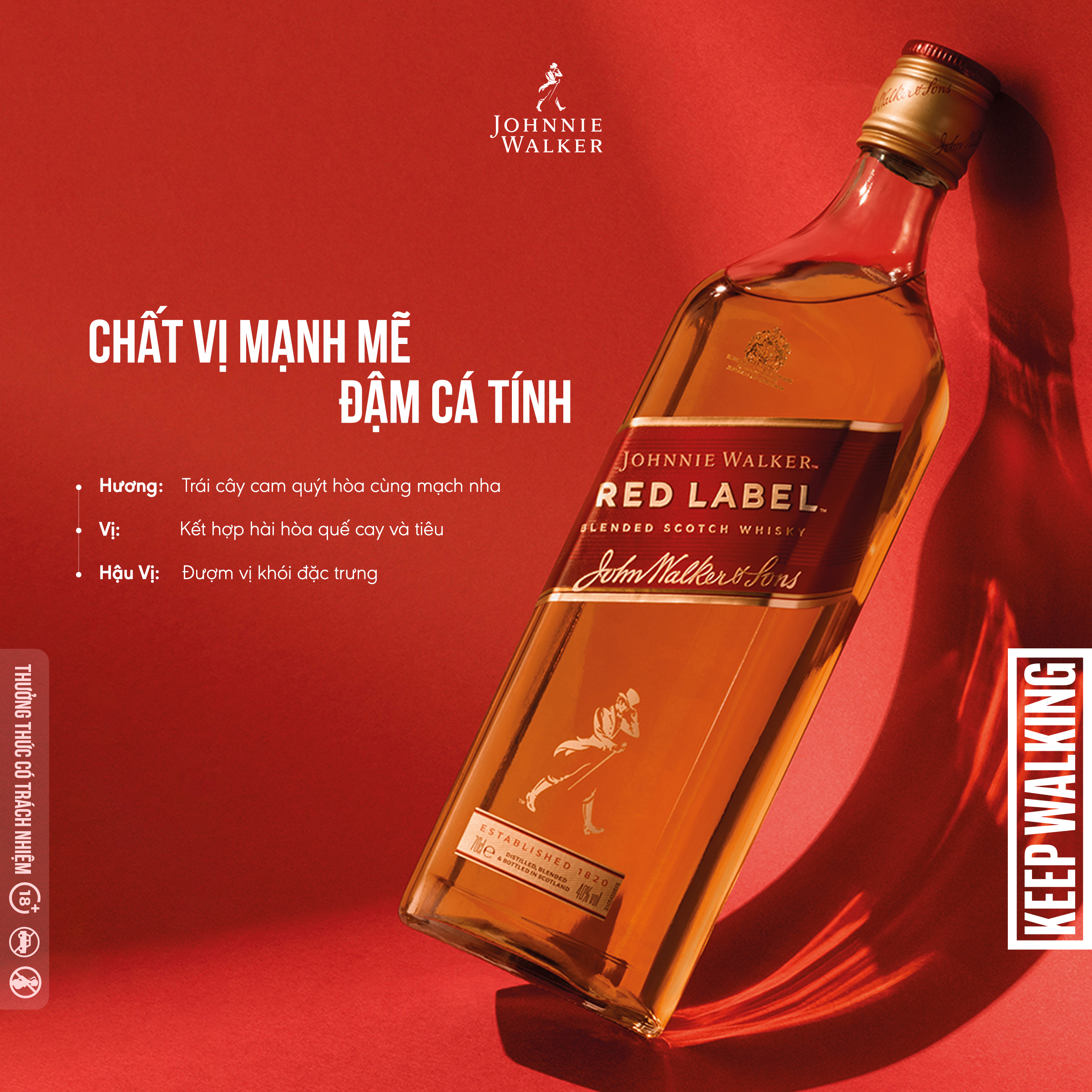 Rượu Johnnie Walker Red Label Blended Scotch Whisky 40% 750ml [Không Hộp]