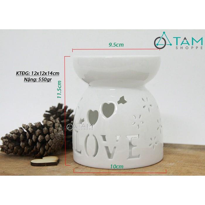 Đèn đốt tinh dầu bằng nến Gốm trắng chữ LOVE cao 10cm số 16 TNS