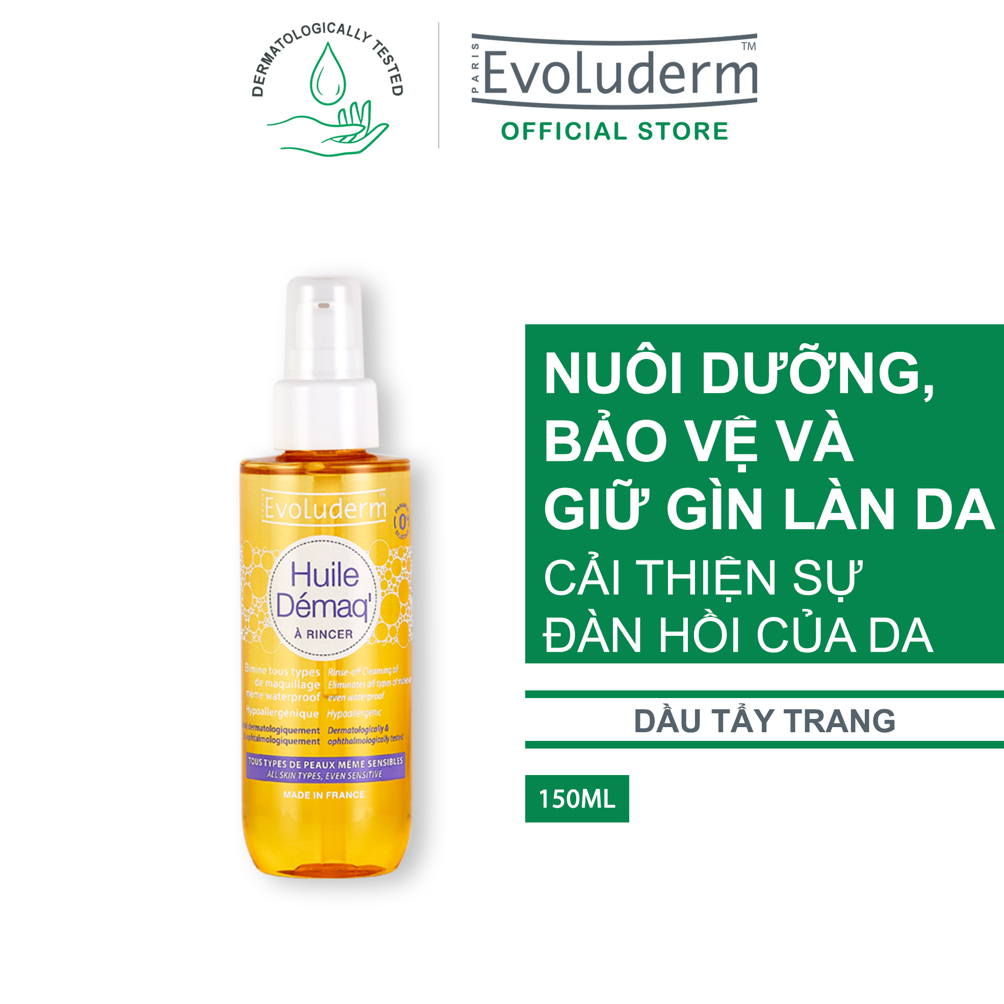 Dầu tẩy trang Evoluderm tinh chất Hạnh Nhân giúp làm sạch sâu kể cả Waterproof 150ml