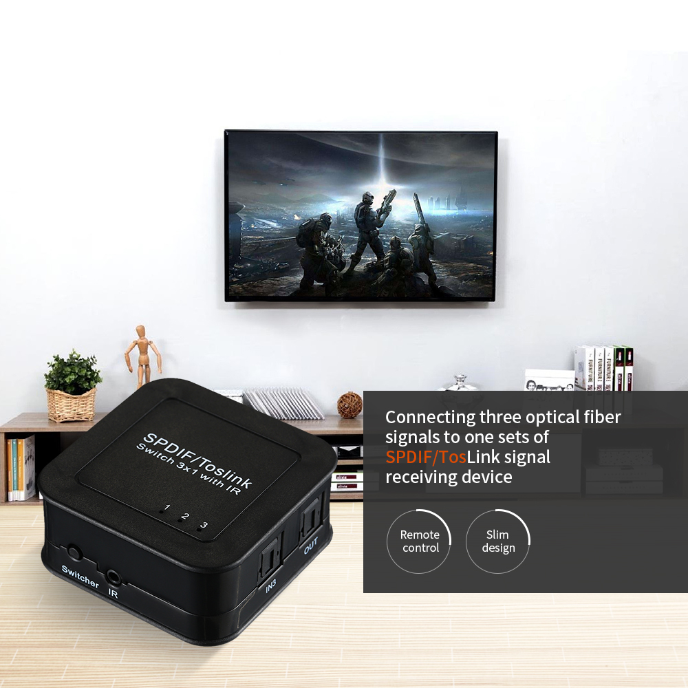 Bộ chuyển mạch âm thanh quang học SPDIF với hộp chuyển mạch kỹ thuật số TOSLINK điều khiển từ xa
