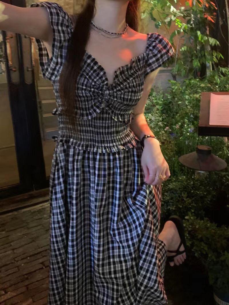 DIYIWEI Cao cấp Hepburn Wind Tea Break French Sleeves Sling Dress Trẻ em mùa hè thắt lưng váy dài màu đen 2023