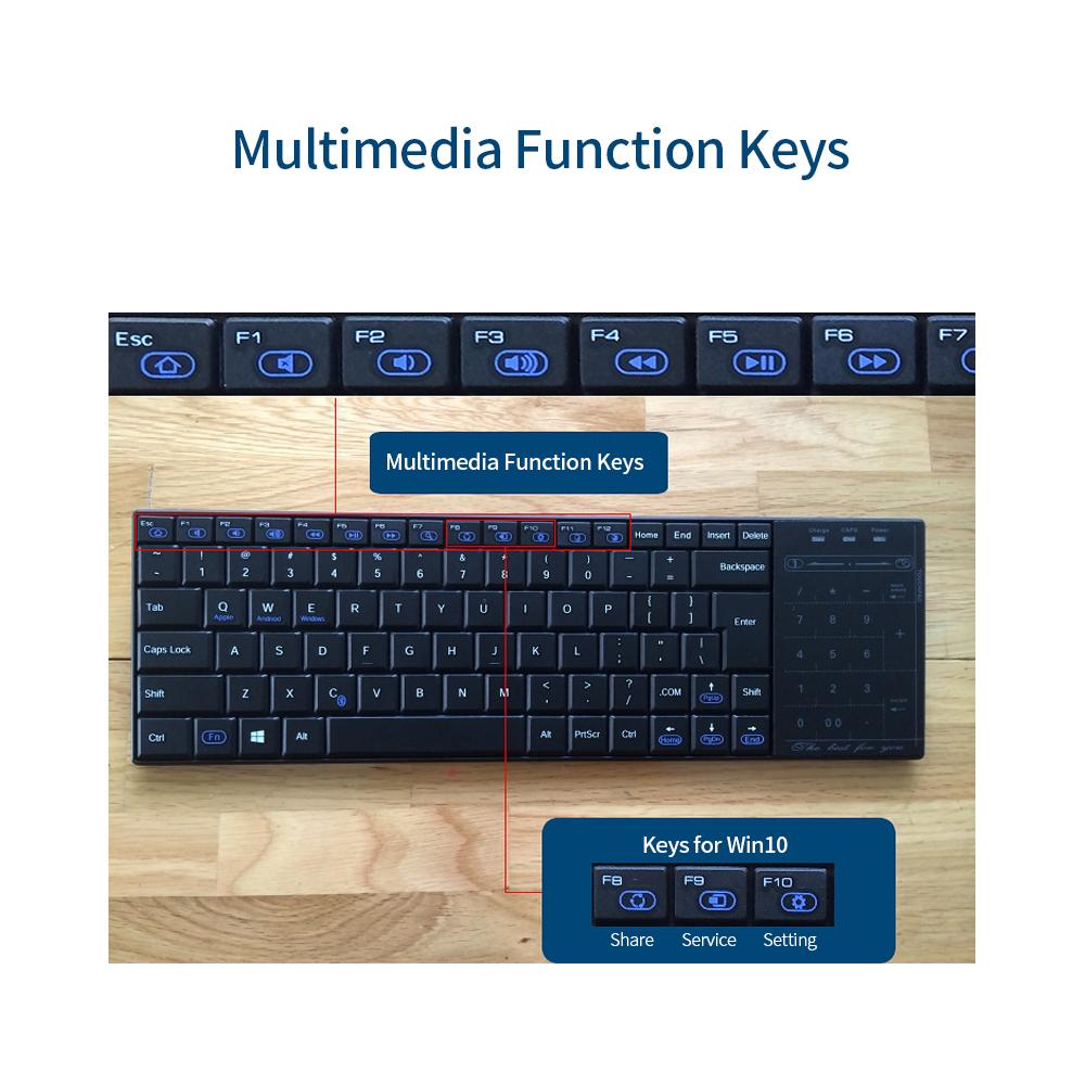 Bàn phím BT10 không dây với Touch Pad 2 trong 1 Bàn phím chức năng Mouse & Pad cho Android / IOS / Windows