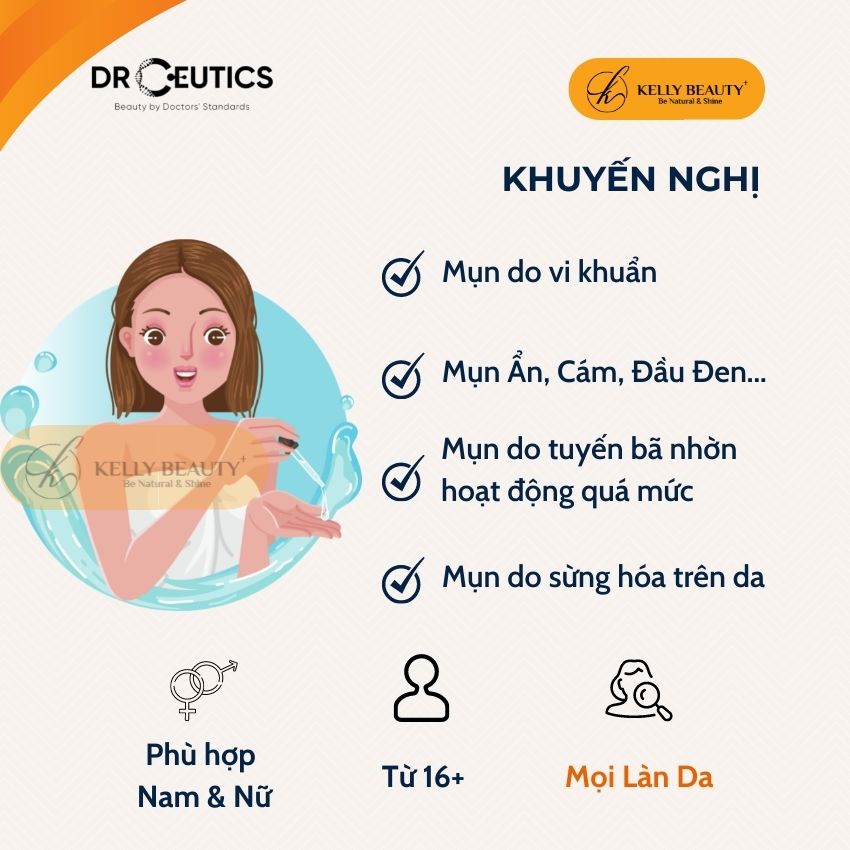 Serum Mụn DrCeutics Azelaic Deriv 20% + BHA 2% - Giảm Mụn Mờ Thâm; Thoáng Lỗ Chân Lông | Kelly Beauty