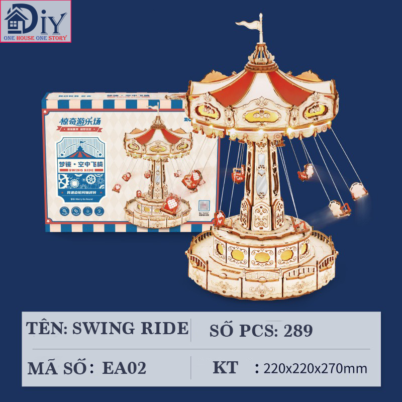 [Công tắc cảm ứng]Hộp âm nhạc cơ động học ROKR Swing Ride DIY Music Box 3D Wooden Puzzle EA02 tự lắp ráp bằng gỗ