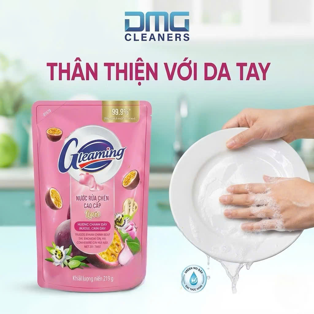 Mua 1 Túi Nước Rửa Chén Bát Gleaming 200ml Hương Chanh Dây - Tặng 1 Túi Chanh Đào