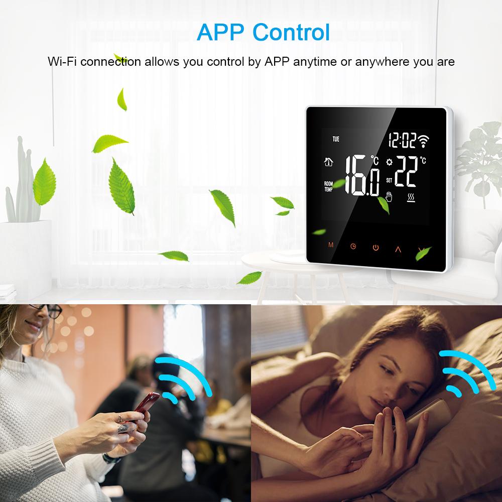 Bộ điều chỉnh nhiệt kỹ thuật số thông minh Màn hình LCD Điều khiển APP được lập trình hàng tuần,Thích hợp để sưởi ấm bằng điện