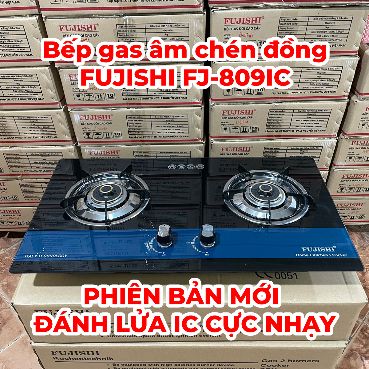 Bếp gas âm chén đồng Fujishi FJ-809IC - KÍNH XANH - Đánh lửa IC cực nhạy - Lửa xanh tiết kiệm gas - Hàng chính hãng