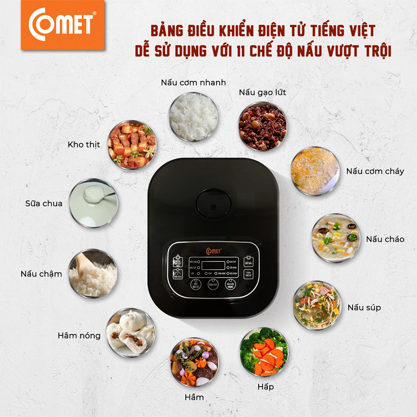 Nồi cơm điện tử COMET 1,2 lít CM8085 lòng nêu - Hàng chính hãng
