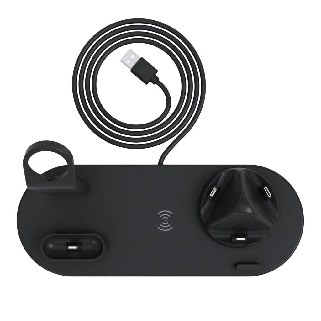 3 in 1 Wireless Mobile Phone Watch Earphone Fast Charging Station Base Black