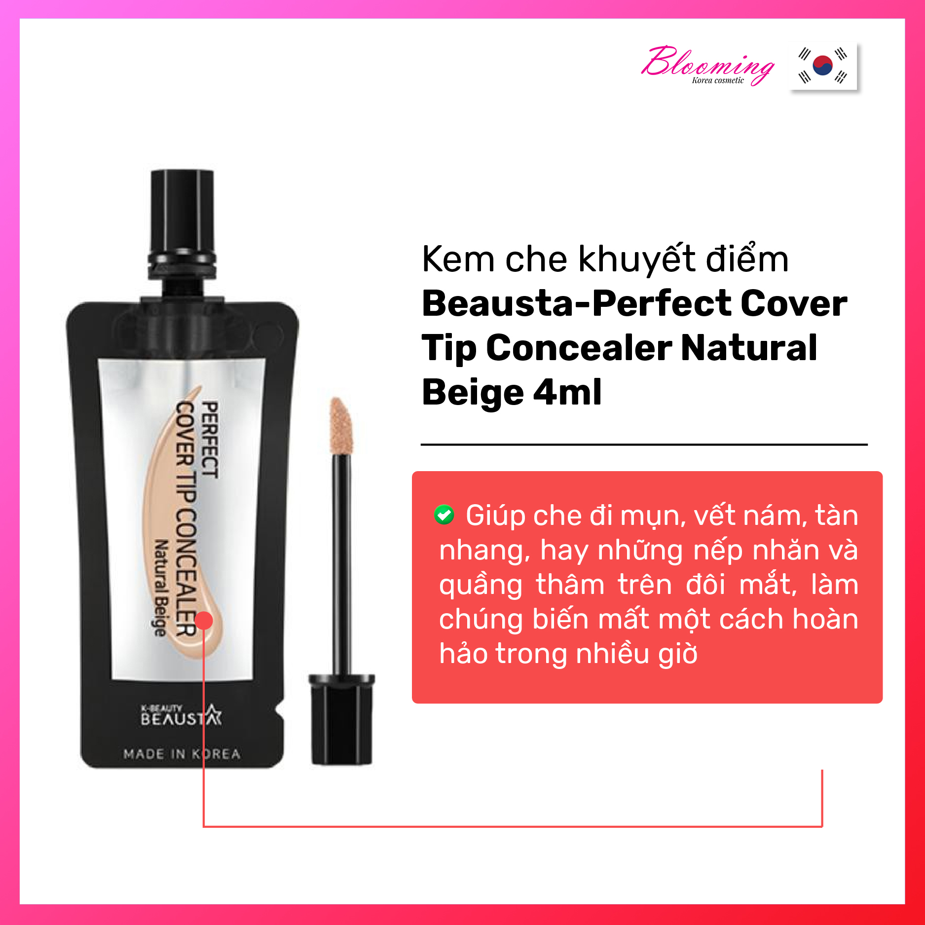 Kem che khuyết điểm, độ chống nắng SPF 25 Beausta Perfect Cover Tip Concealer -Natural Beige 4ml