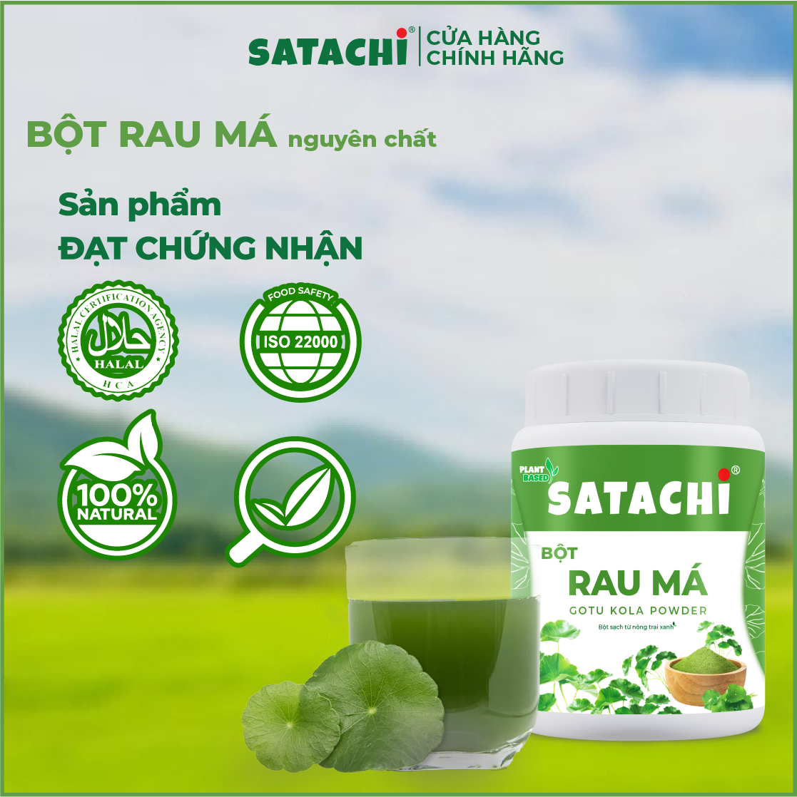 Bột Rau Má SATACHI nguyên chất. Tăng cường Trí Não, bảo vệ Tim Gan, phòng ngừa bệnh Xương. Hộp 68g và 218g