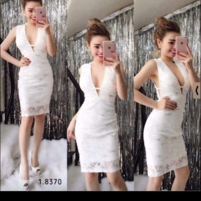 Đầm body ren đan dây eo