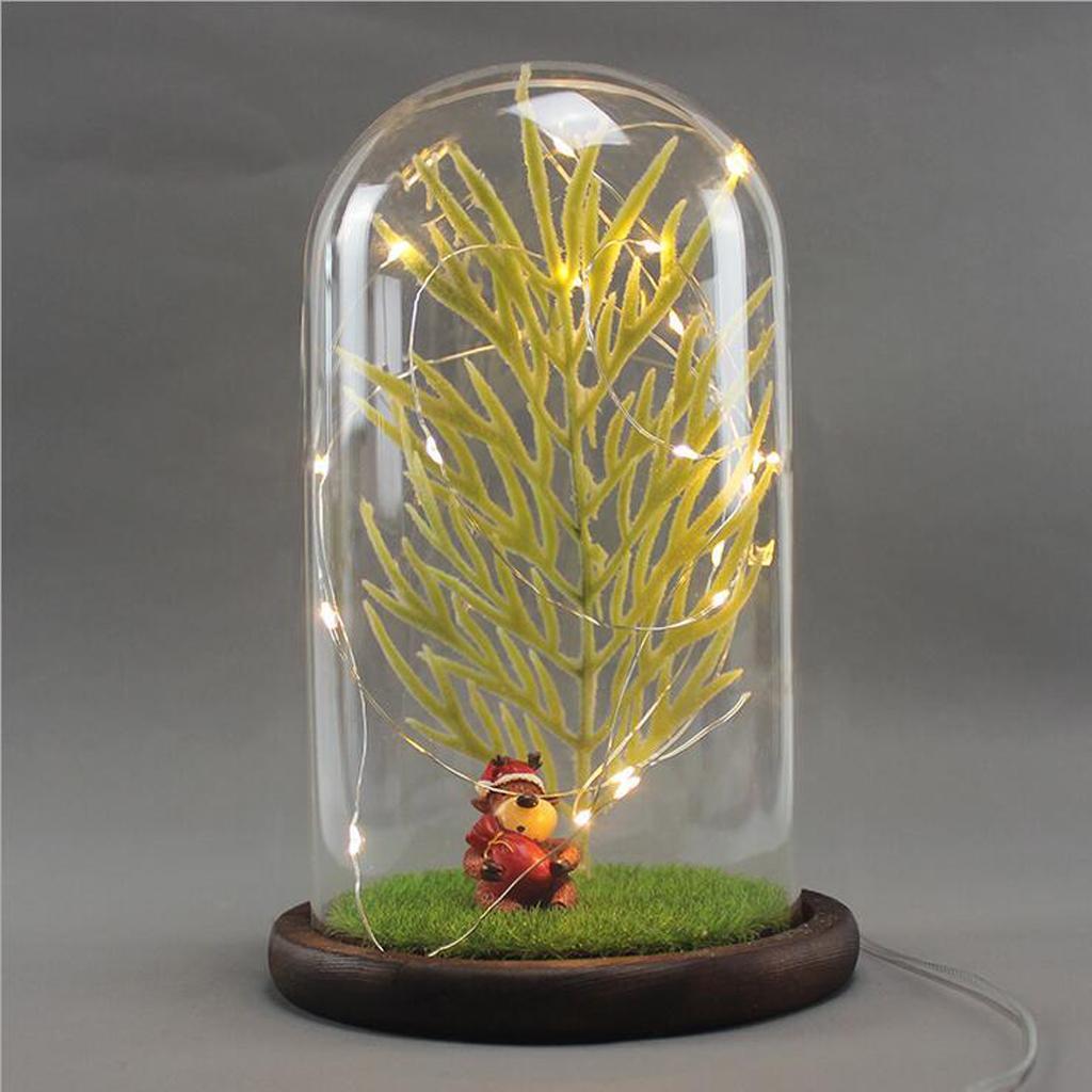 Home Office LED Night Light Table Desk Lamp Glass Cover Wood Base Warm