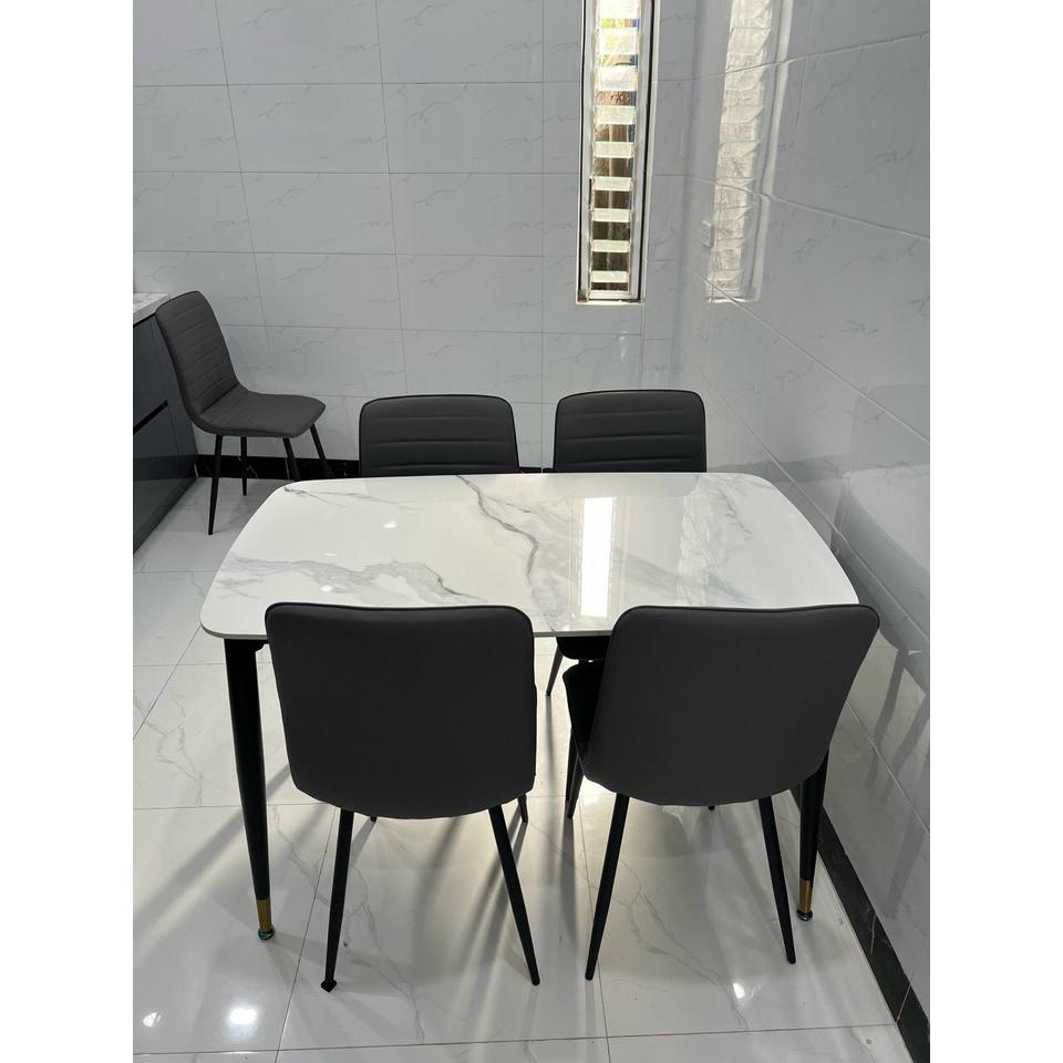 Bộ bàn ăn chân trụ 1m2 + 4 ghế Nate mặt đá ceramic  Thương hiệu Nội Thất Bình Long