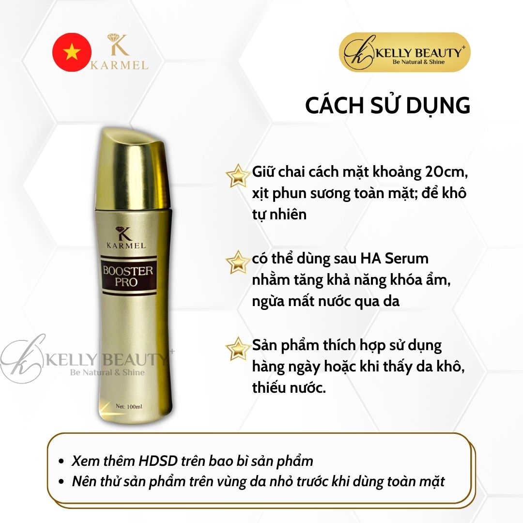 Xịt Khoáng Căng Mịn Da Karmel Booster Pro - Dưỡng và Khóa Ẩm; Giúp Da Căng Mịn Màng | Kelly Beauty