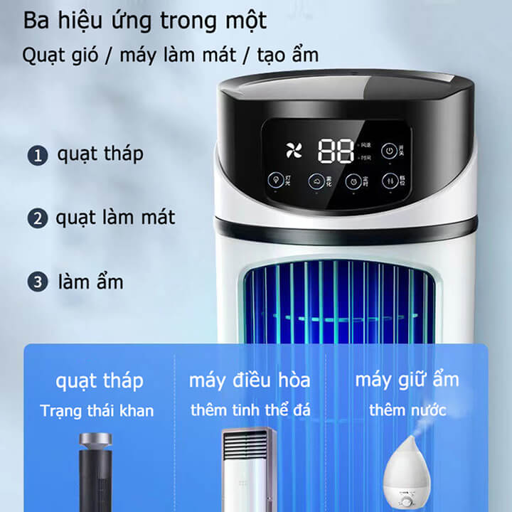 Quạt điều hoà hơi nước mini để bàn, quạt phun sương làm mát nhanh chóng, sạc tích điện công suất cao 18W, 6 cấp độ gió, hẹn giờ thông minh-YY01