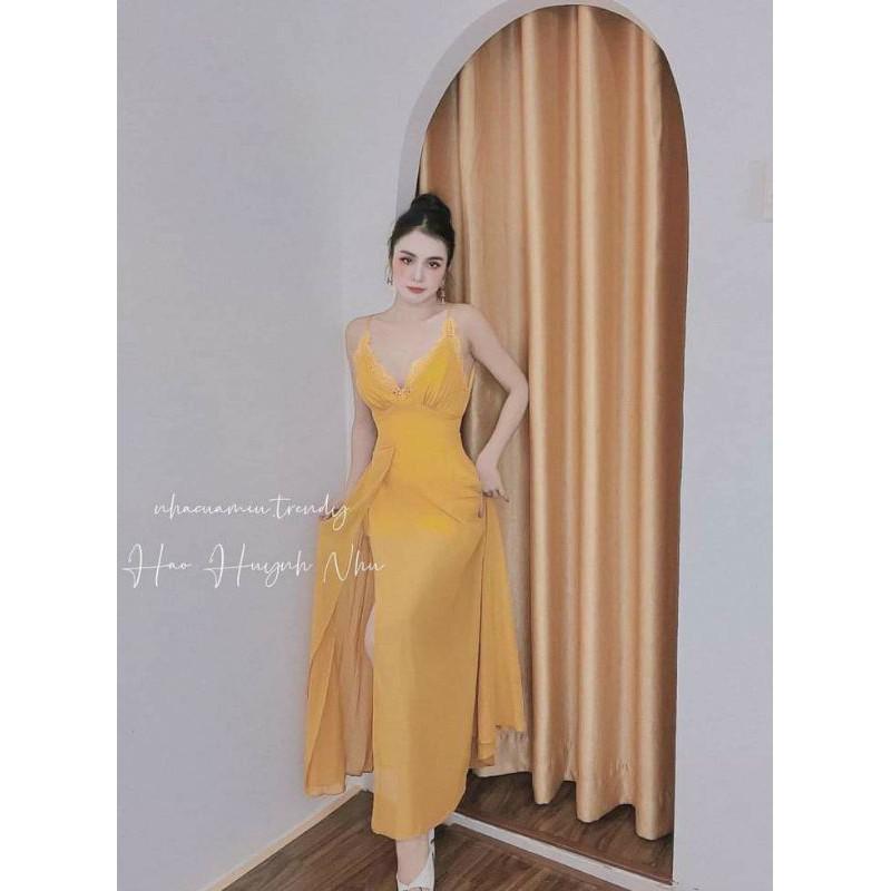 Đầm xòe 2 dây cổ viền ren