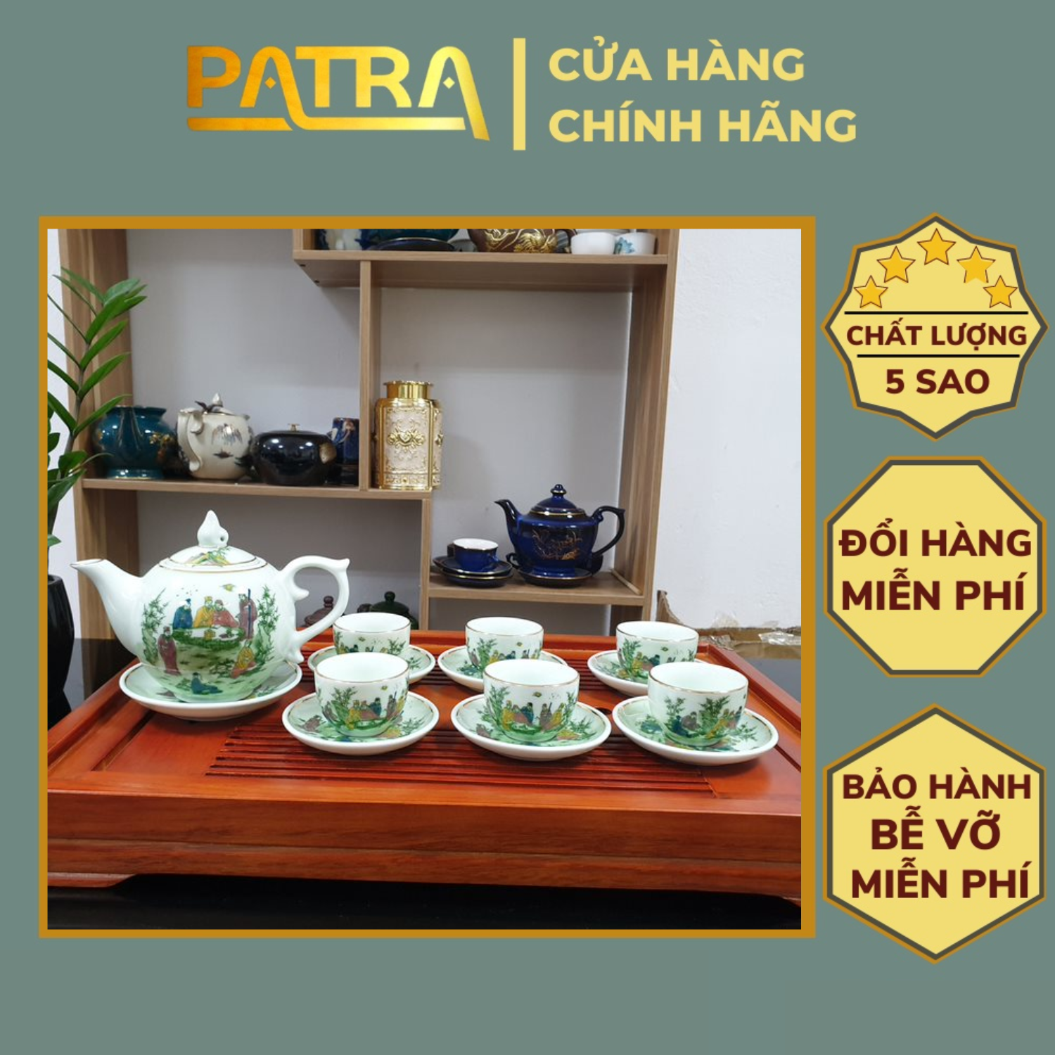 Bộ ấm chén uống trà cao cấp , bộ ấm trà Bát Tràng - ngọc tích tiên