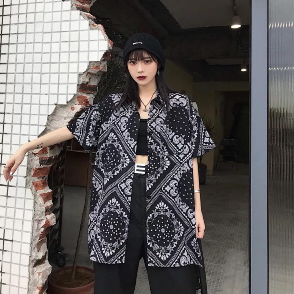 Áo sơ mi họa tiết MEANSTORE nam nữ tay lỡ Oversize form rộng ulzzang vải mềm không nhăn dáng suông - Thổ cẩm