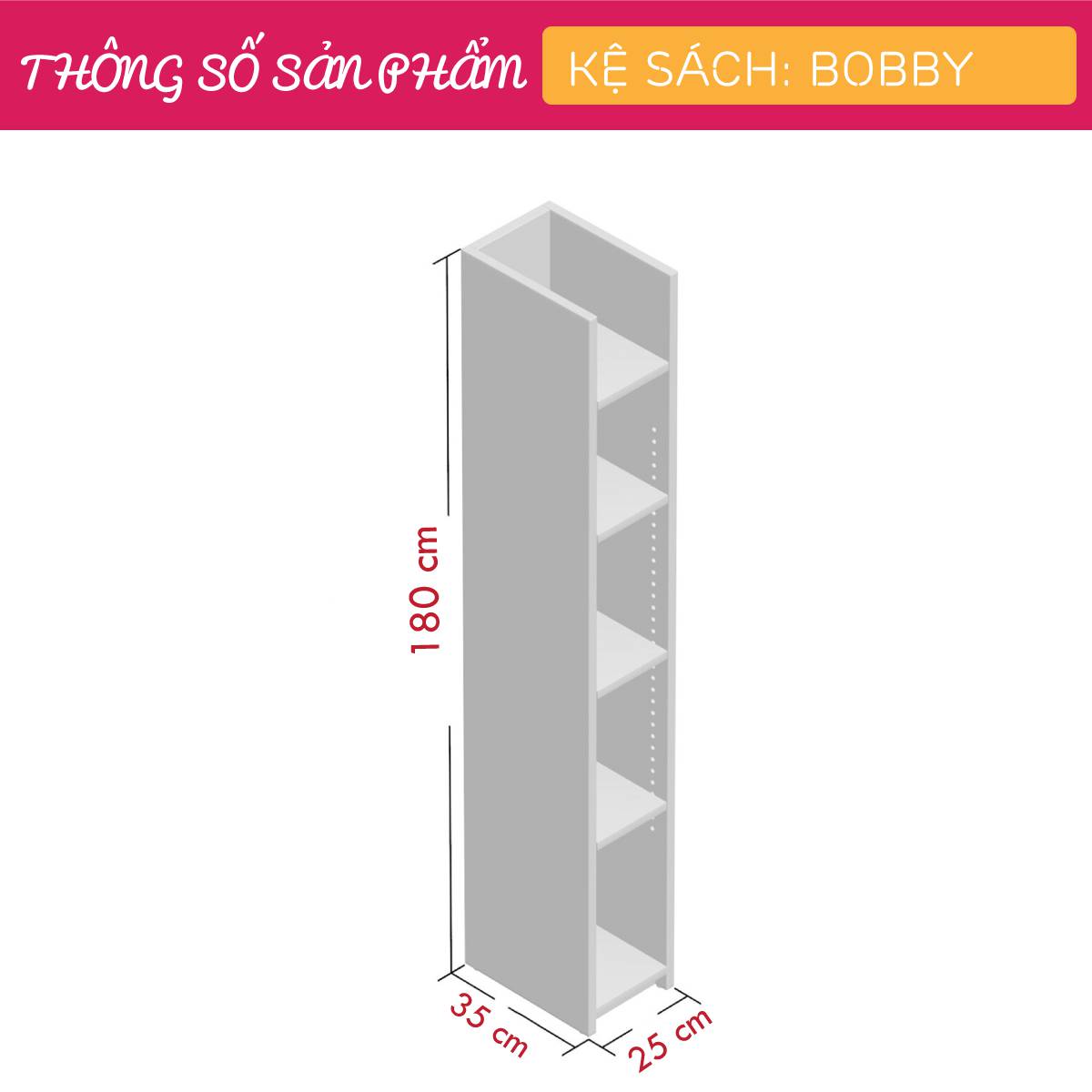 Kệ sách gỗ hiện đại SMLIFE Bobby | Gỗ MDF dày 17mm chống ẩm | D25xR35xC180cm