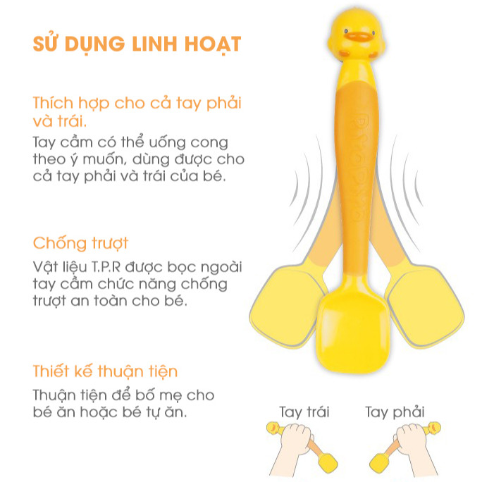 Muỗng ăn dặm cán mềm cho bé hình vịt con Piyo Piyo màu vàng, PY630110