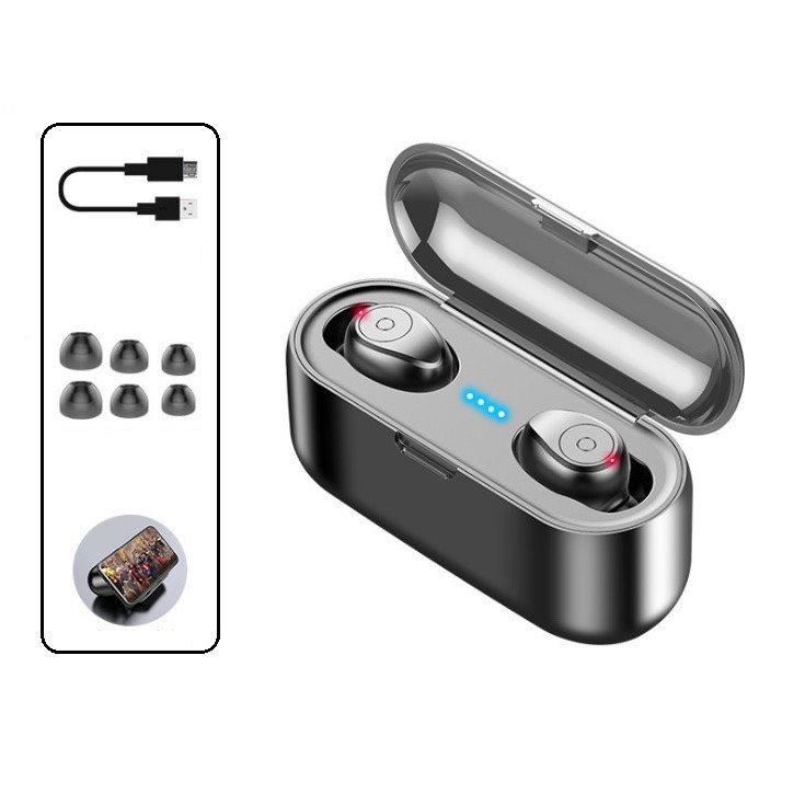 Tai nghe bluetooth TWS F9 quốc tế True Wireless không dây kèm dock sạc 2000 mah