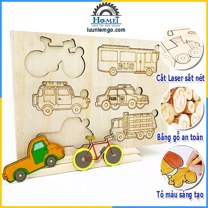 Bộ Tô Màu Gỗ Trang Trí Siêu Hot | Gồm Nhiều Sticker Tô Màu Các Loại Xe Độc Đáo.