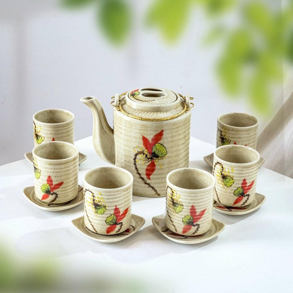 Bộ ấm chén Men vẽ tích 1,5l - Gốm sứ Bát Tràng - Làng Gốm