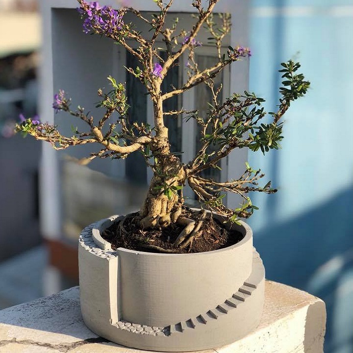 CHẬU HOA MINI ĐỂ BÀN CORI - chậu cây xi măng hình bậc thang kích thước 18x18x8.5cm, hàng thủ công mỹ nghệ cao cấp SeeArt