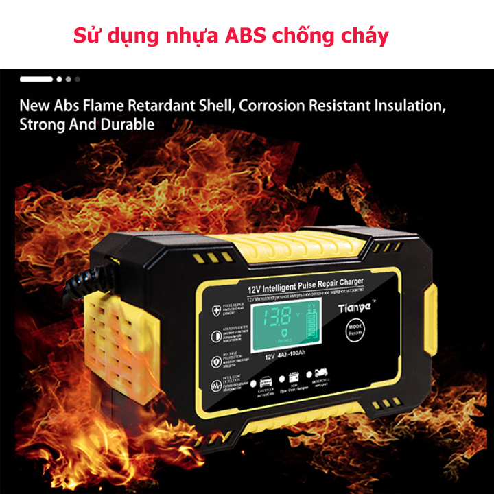 Máy sạc bình ắc quy 12V có chức năng khử sunfat sạc từ 4-100Ah TIANYE thông minh tự ngắt khi đầy dòng sạc 6A sạc bình ắc quy 12V sạc bình ắc quy ô tô sạc bình ắc quy xe máy(Vàng)