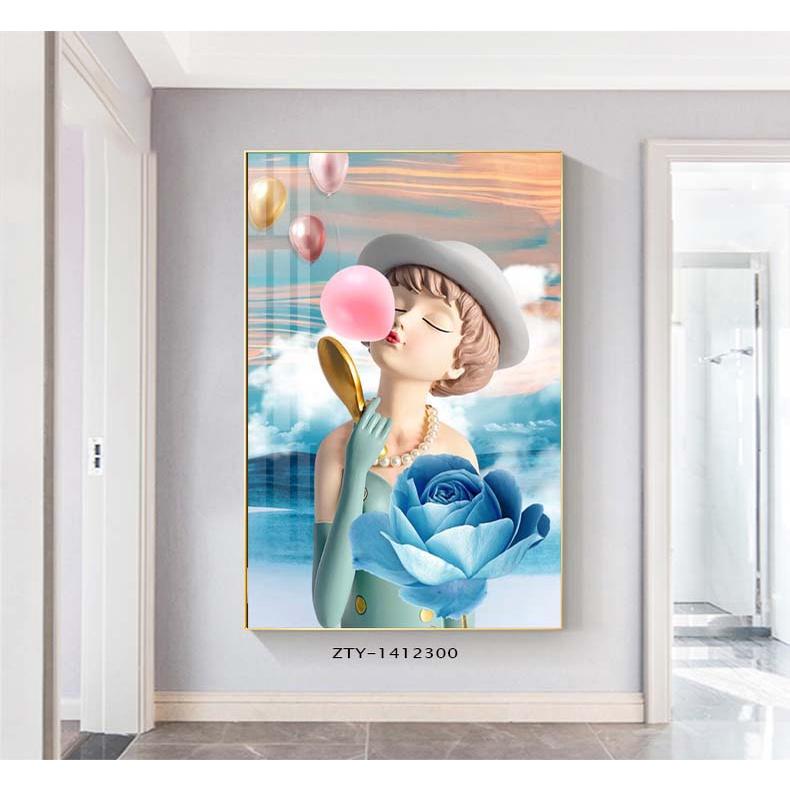 TRANH CÔ GÁI ĐỘI NÓN NGHỆ THUẬT TRÁNG GƯƠNG MICA HIỆN ĐẠI SANG TRỌNG CAO CẤP 40*60/ 60*90