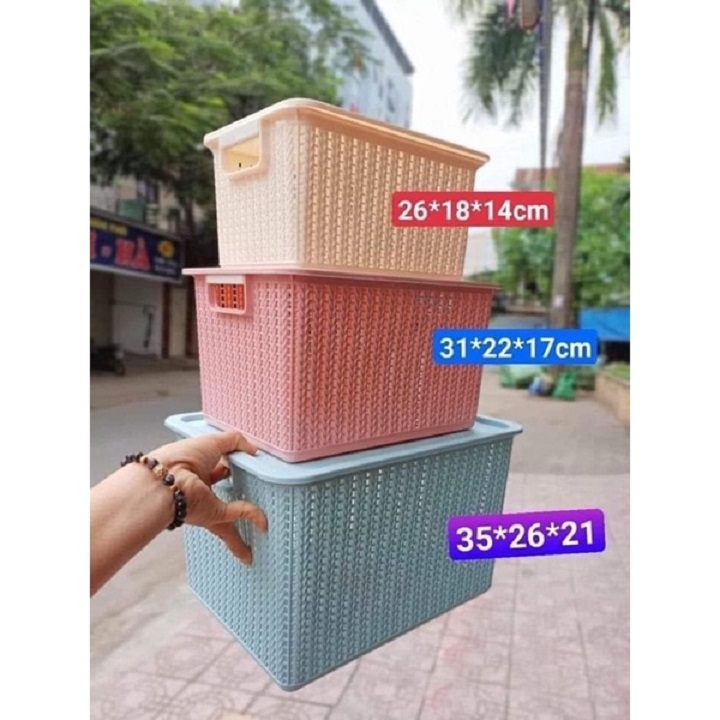 Giỏ nhựa có nắp 3 size đựng đồ đa năng tiết kiệm không gian nhà bếp phòng khách