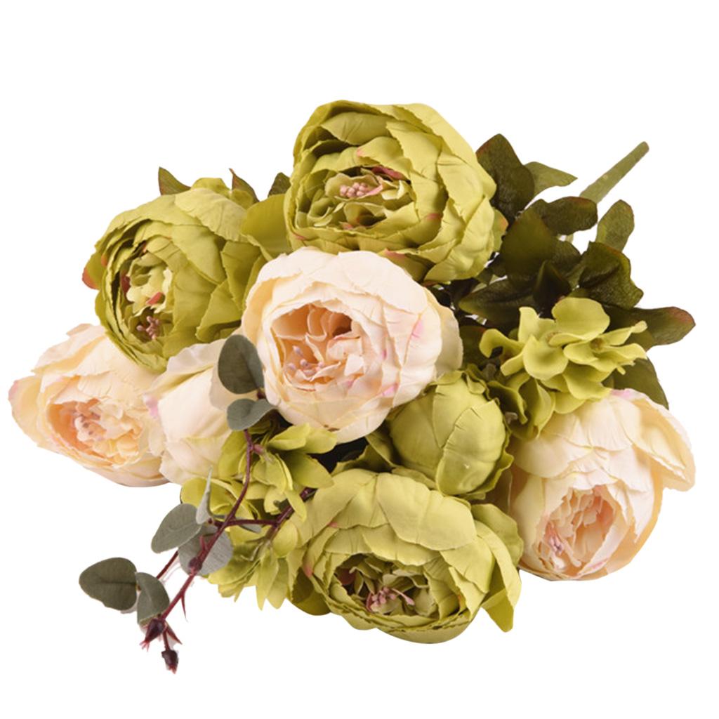 Artificial Peony Silk Flower Bouquet Wedding Home Decoration Orange