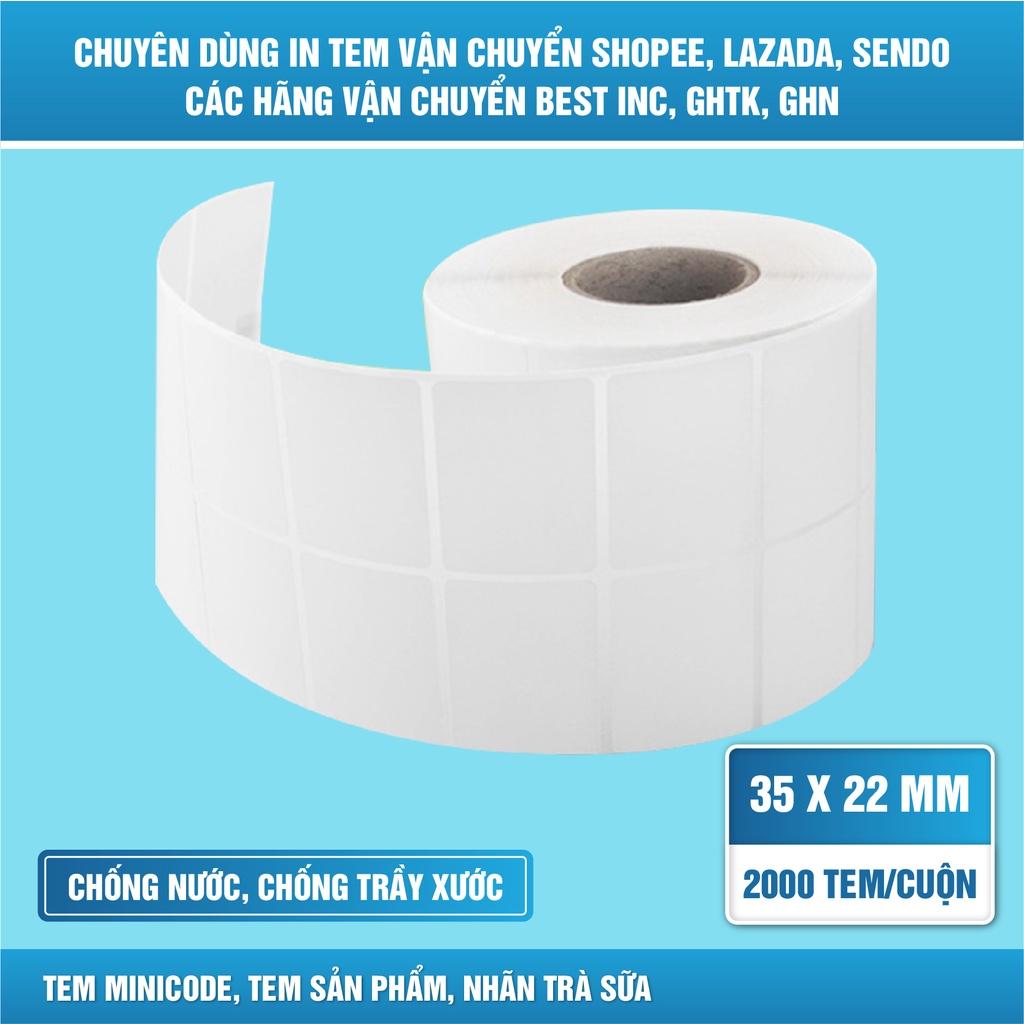 Tem in nhiệt in mã vạch để quản lý kho, cửa hàng 35x22mm 2 tem/hàng 2000 tem/cuộn