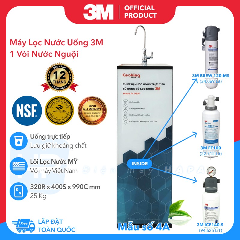 [GIAO LẮP TOÀN QUỐC] Máy Lọc Nước Nóng Lạnh Nguội 3M BREW120-MS (34.069L) | 3M FF100 (22.712L) | 3M ICE140-S (94.635L) Công Suất Lớn, Tiết Kiệm Điện, Cho Gia Đình, Văn Phòng, Xí Nghiệp... - Hàng Chính Hãng 3M