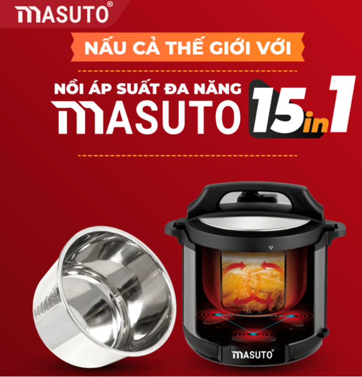 Nồi Áp Suất Siêu Tốc MASUTO Công Nghệ Nhật Bản Dung Tích 6L Công Suất 1000W - Hàng Chính Hãng