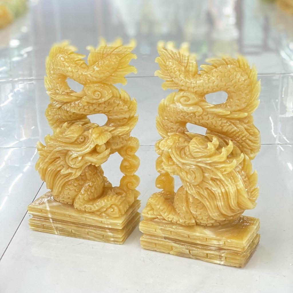 Cặp Rồng Đứng Phong Thủy Đá Ngọc Hoàng Long - cao 15cm