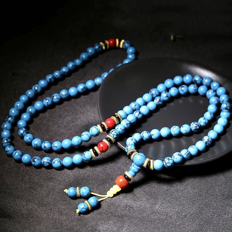 VÒNG TAY CHUỖI 108 HẠT NGỌC LAM TÂY TẠNG 8mm NĂNG LƯỢNG BÌNH AN