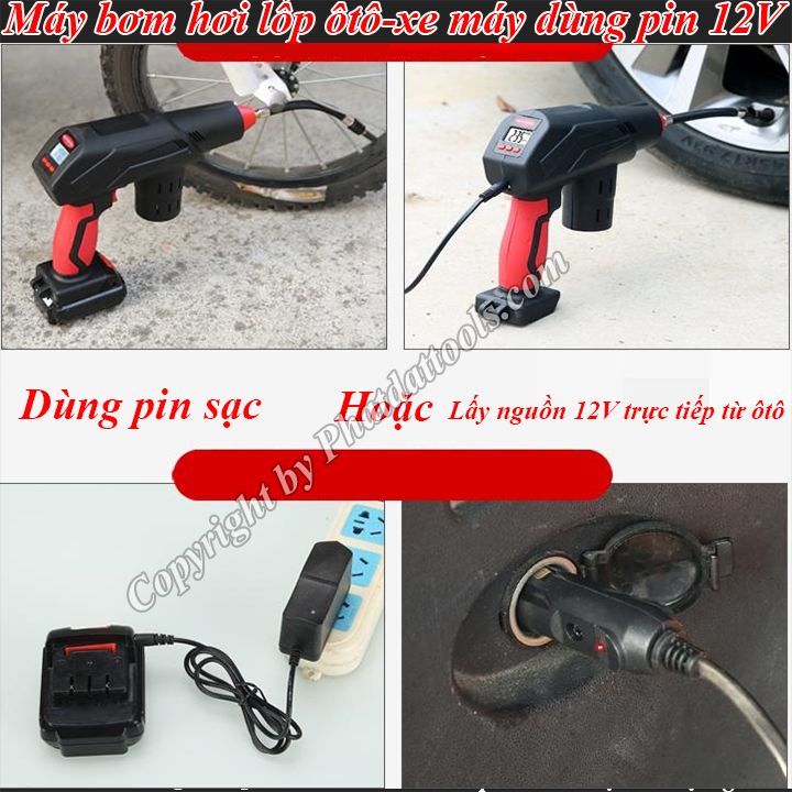 Máy bơm hơi lốp oto-xe máy dùng pin