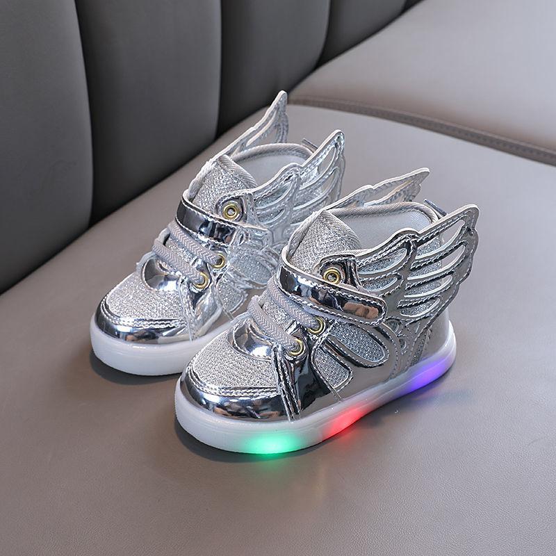 Giày trẻ em có cánh LED Sneakers Sneakers Cô gái trẻ mới biết đi Giày Skateboard Flat Skateboard giày trẻ em giày bình thường Color: Gold Shoe Size: 26