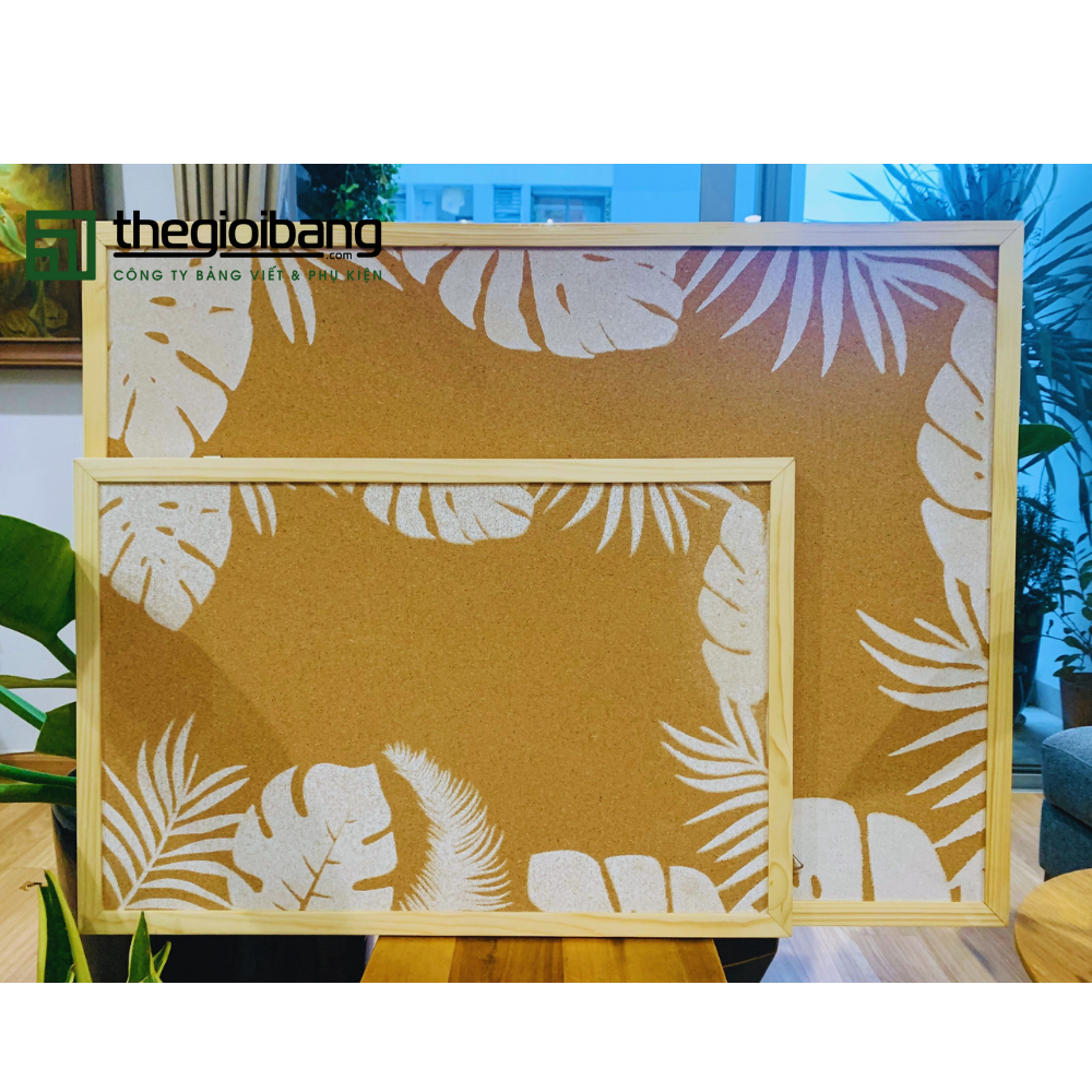 Bảng Ghim Tropical - Bảng Ghim Lie Khung Gỗ In Họa Tiết - Kích Thước 40x60cm, 60x80cm