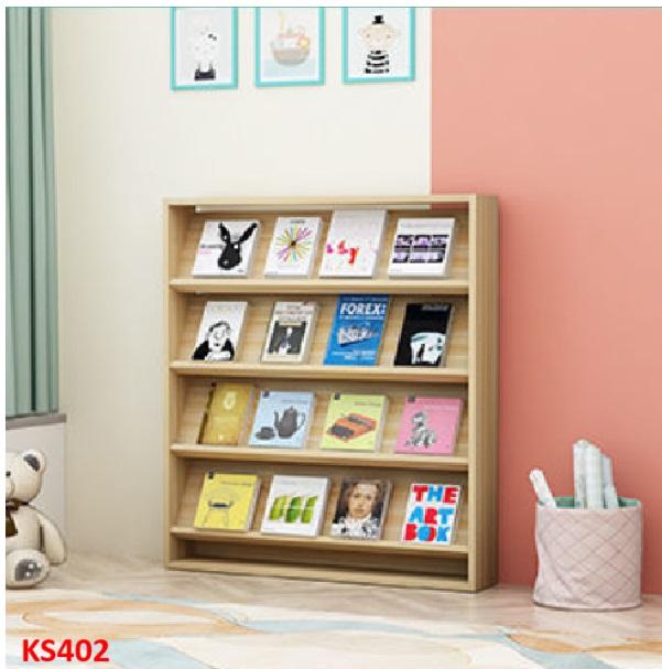 Kệ sách gỗ MDF, Kệ đựng sách báo, Kệ sách ở trường KS402 - NỘI THẤT LẮP RÁP VIENDONGADV