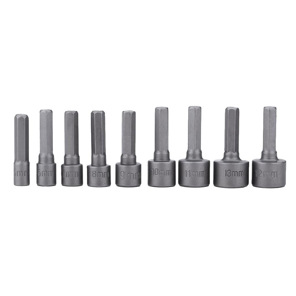 9/14pcs Strong Power Nut Driver Hex Socket Screwdrivers Set 5-13mm Screw Driver Air Nuts Spanner 1/4" Shank DIY Household Woodworking Tools