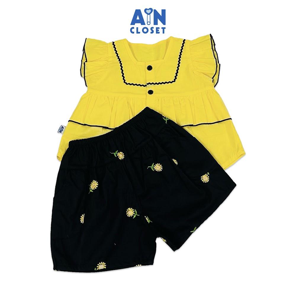 Bộ quần áo Ngắn bé gái họa tiết Hoa Vàng Đen cotton - AICDBGUGMWGT - AIN Closet